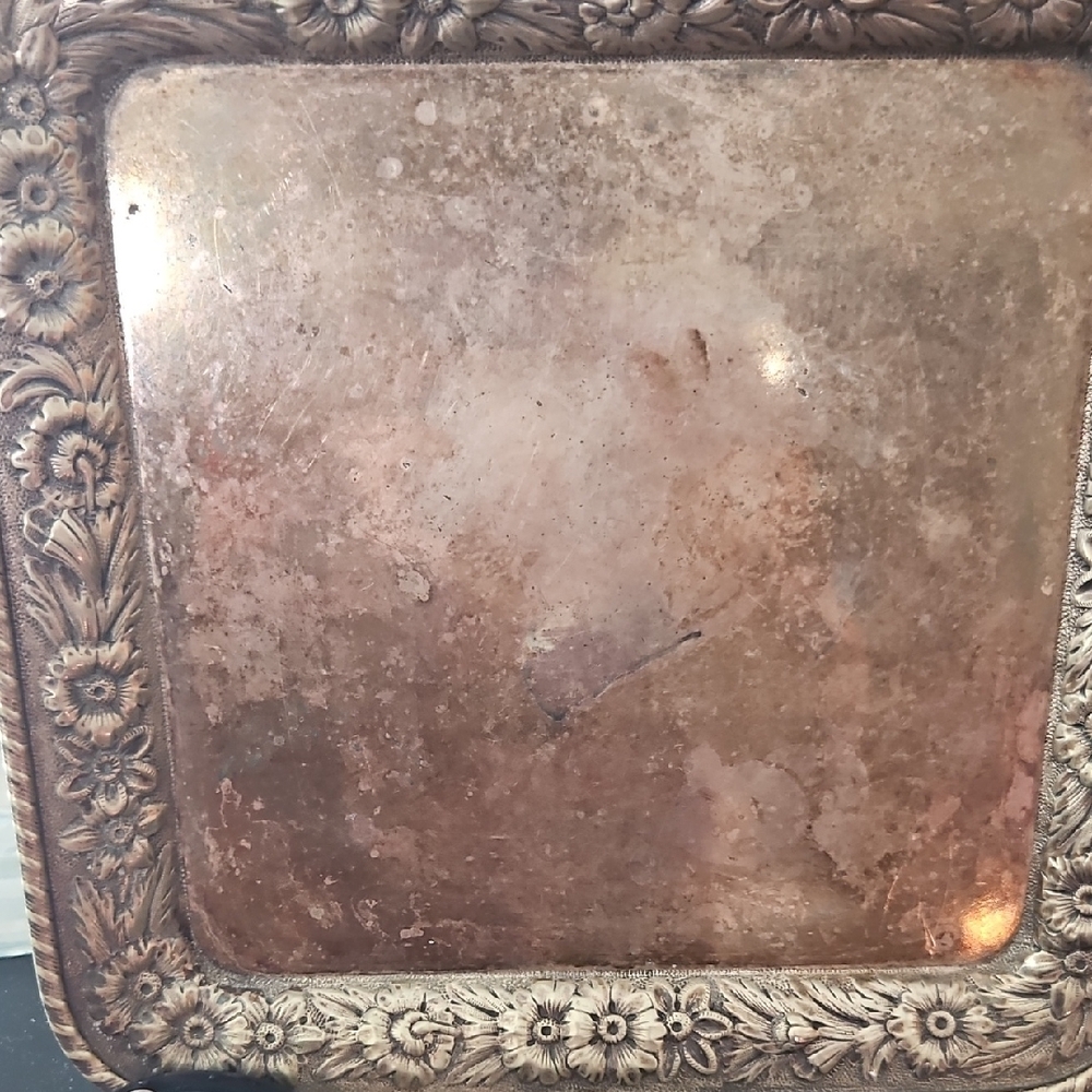 Floral Embossed Square Decorative Tray